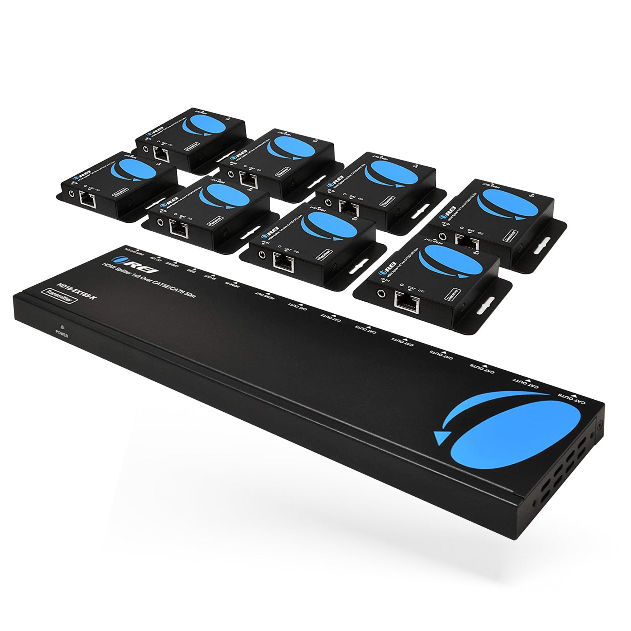 1x8 HDMI Extender Splitter Over CAT6/7 Upto 165 Ft- Loop-out, IR Control & EDID (HD18-EX165-K) - OREI.COM