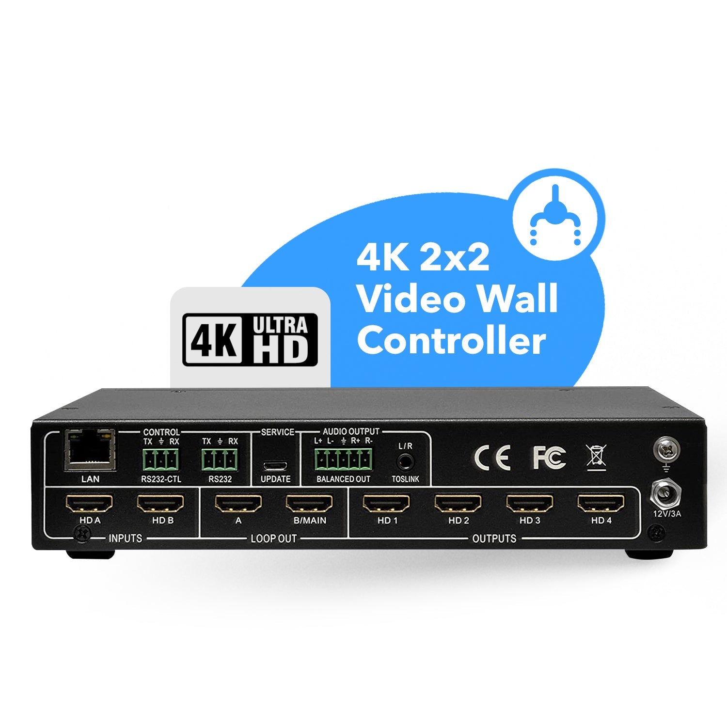 Rear View Of Professional 4K 2x2 Video Wall Controller