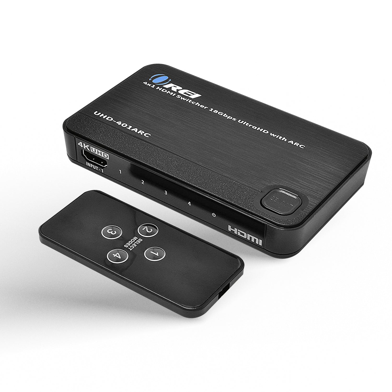 Image of a HDMI switcher with a remote control. | OREI
