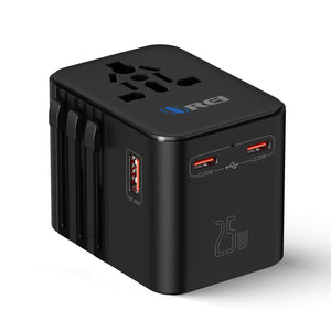 OREI 25W Universal Travel Adapter | 4-in-1 with USB-C & USB-A (M8-25W-Black)