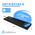 1x8 HDMI Extender Splitter Over CAT6/7 Upto 165 Ft- Loop-out, IR Control & EDID (HD18-EX165-K) - OREI.COM