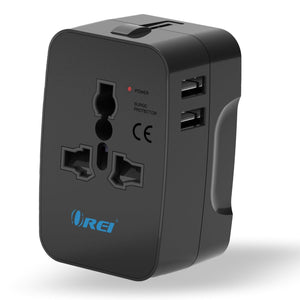 OREI Universal Travel Adapter with 2 USB Ports With Surge Protection (M7U)