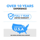 Over 10 years experience, 1 year limited warranty, and based in the USA
