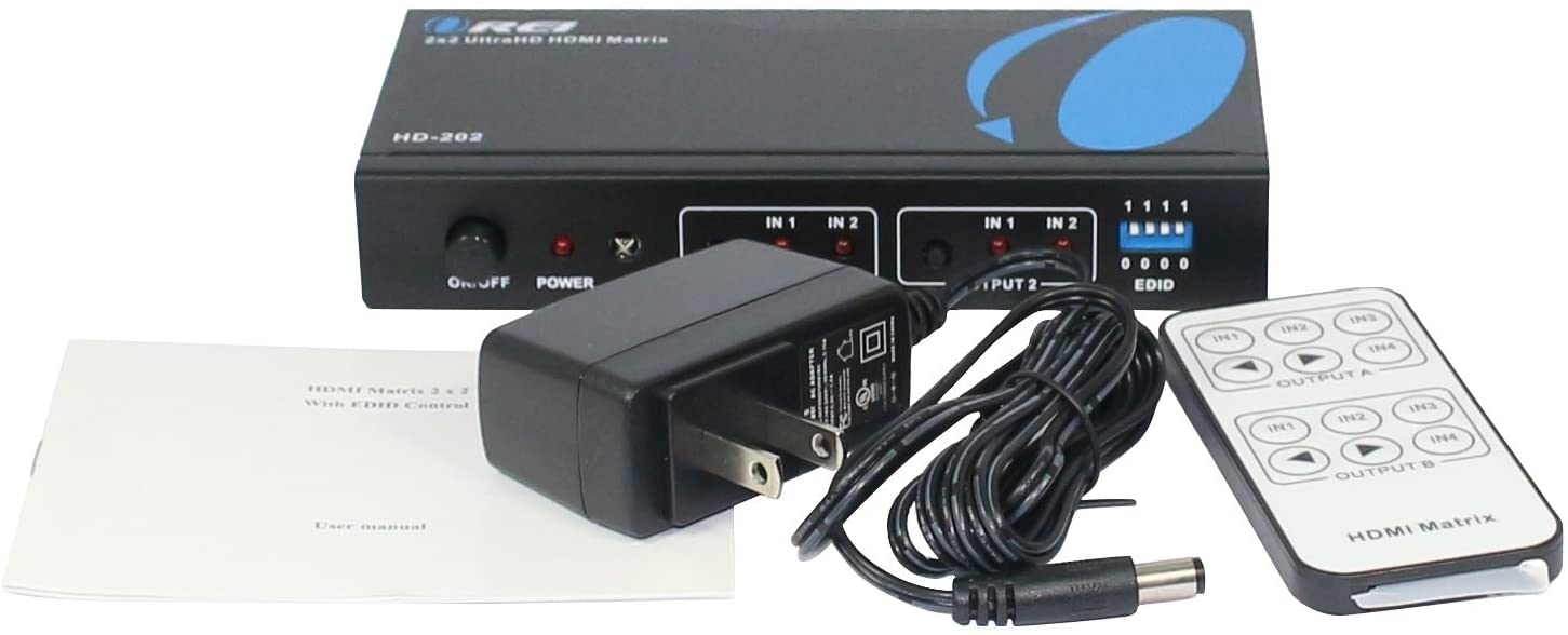 2x2 HDMI Matrix Switch/Splitter Ultra HD 4K with Remote Control (HD-202) - OREI.COM